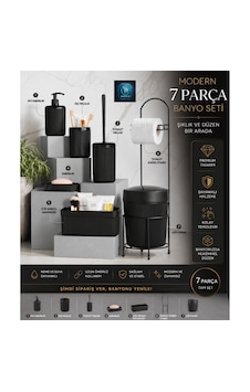 Premium Lüks 7 Li Banyo Aksesuar Seti Modern Tasarım Siyah Premium Lüks 7 Li Banyo Aksesuar Seti Modern Tasarım Siyah