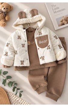 Minigimin Cicileri Ayıcık Nakışlı İçi Peluş Şişme Montlu Erkek Bebek 3 Lü Takım - Sütlü Kahve Minigimin Cicileri Ayıcık Nakışlı İçi Peluş Şişme Montlu Erkek Bebek 3 Lü Takım - Sütlü Kahve