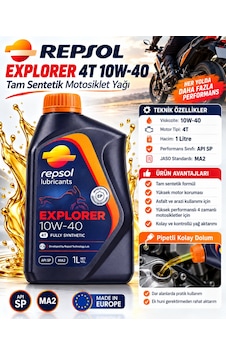 Repsol Explorer 4t 10w-40 Tam Sentetik Motosiklet Motor Yağı 1l Pipetli Kolay Dolum Jaso Ma2 Repsol Explorer 4t 10w-40 Tam Sentetik Motosiklet Motor Yağı 1l Pipetli Kolay Dolum Jaso Ma2