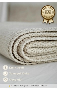 Home Premium Örgü Triko Bej Koltuk Yatak Tv Battaniyesi 130x170 Cm Bej Bej