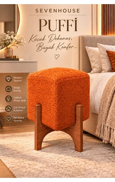 Puffi Ahşap Ayaklı Kare Makyaj Pufu Salon Oturma Pufu Dekoratif Teddy Kumaş Kaplı Puf Turuncu Turuncu Puffi Ahşap Ayaklı Kare Makyaj Pufu Salon Oturma Pufu Dekoratif Teddy Kumaş Kaplı Puf Turuncu Turuncu