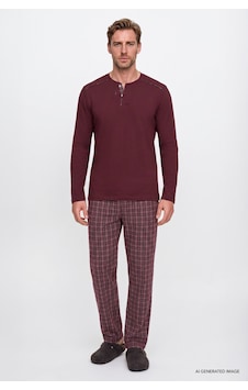 Ac&Co / Altınyıldız Classics Erkek Bordo %100 Pamuk Standart Fit Hakim Yaka Desenli Cepli Pijama Takımı Ac&Co / Altınyıldız Classics Erkek Bordo %100 Pamuk Standart Fit Hakim Yaka Desenli Cepli Pijama Takımı