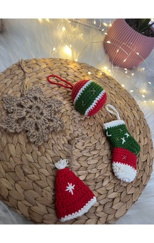 Amigurumu Yılbaşı Ağacı Süsü Aksesuarları 4 Lü Set