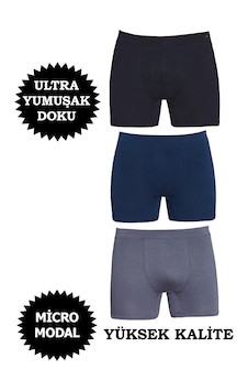 Abani Classic Berrak 4434 Erkek Micro Modal Mikro Boxer Yüksek Kalite 3'lü Paket Çok Renkli
