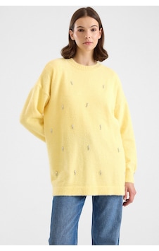 Olcay Taş Detaylı Soft Kumaş Oversize Triko Kazak Sarı 8290 Olcay Taş Detaylı Soft Kumaş Oversize Triko Kazak Sarı 8290