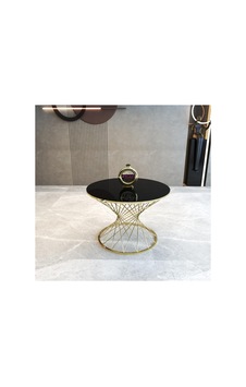 Hasır Model Gold Metal Siyah Cam Orta Sehpa Metalik Hasır Model Gold Metal Siyah Cam Orta Sehpa Metalik