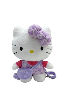 Miniso Mınıso Sanrio Lisanslı Hello Kitty Peluş Sırt Çantası Mor Leopar Desenli 30 Cm Pembe