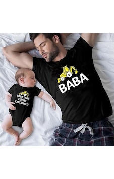 İnşaat Araçları Baba Oğul Kız Tişört Zıbın Kombini İnşaat Araçları Baba Oğul Kız Tişört Zıbın Kombini
