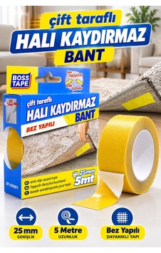 Çift Taraflı Halı Kaydırmaz Bant 25 Mm 5 Metre Bez Yapılı Halı Sabitleme Bandı Çift Taraflı Halı Kaydırmaz Bant 25 Mm 5 Metre Bez Yapılı Halı Sabitleme Bandı