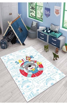 Mavi Kaymaz Tabanlı Yıkanabilen Denizci Bebek Halısı Ar031n11 Mavi Kaymaz Tabanlı Yıkanabilen Denizci Bebek Halısı Ar031n11