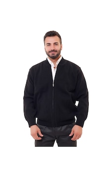 Bawcompany Çelik Örgü Astarlı Fermuarlı Triko Erkek Hırka Siyah