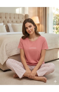 Miressa Kadın Çizgili Pijama Takımı Pembe Miressa Kadın Çizgili Pijama Takımı Pembe