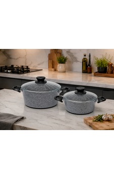 Granit Ezme Derin Tencere Seti 22cm+24cm Pilav Ve Karnıyarık Tenceresi 2li Set Gri Granit Ezme Derin Tencere Seti 22cm+24cm Pilav Ve Karnıyarık Tenceresi 2li Set Gri