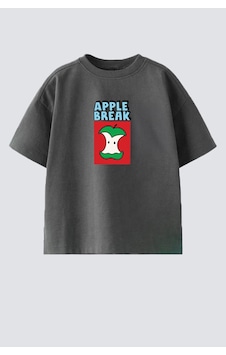 Monila Erkek Çocuk Pamuklu Bisiklet Yaka Elma Baskılı T-shirt Antrasit