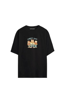 Street Cats - Sokak Kedileri Siyah - Beyaz Oversize T-shirt SIYAH Street Cats - Sokak Kedileri Siyah - Beyaz Oversize T-shirt SIYAH