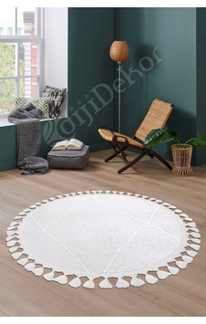 Dijidekor Halı Beyaz Cool Bohem Desenlidesenli Yıkanabilir Sa...