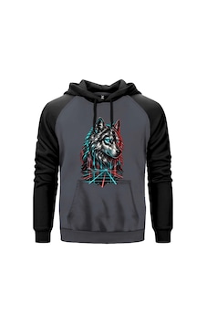 Neon Bozkurt Gri Renk Reglan Kol Sweatshirt Kapşonlu Neon Bozkurt Gri Renk Reglan Kol Sweatshirt Kapşonlu
