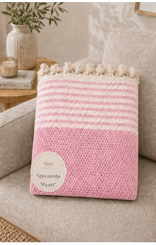 180x230 Cm Pamuklu Hasır Dokuma Koltuk Örtüsü Kaymaz Şal Örtü Çekyat Kanepe Koruyucu Premium Seri Pembe