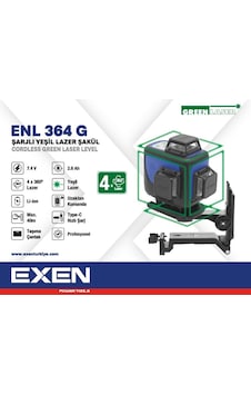 Exen Enl 364 G - 4x360 7.4v 2.6ah Şarjlı Yeşil Lazer Şakül Set