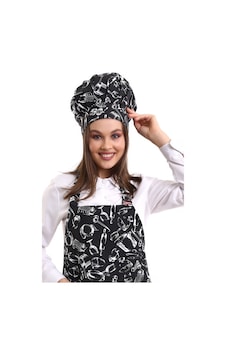 Siyah Merdane Desenli Aşçı Mantar Şapka - Unisex-Standart-Tek Parça Siyah Merdane Desenli Aşçı Mantar Şapka - Unisex-Standart-Tek Parça