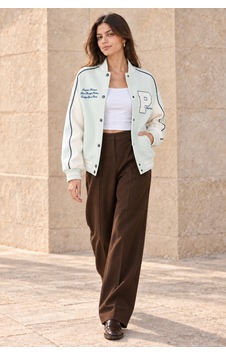 Polo State Kadın P Nakışlı Kontrast Kollu Oversize Kolej Bomber Ceket - Mint Polo State Kadın P Nakışlı Kontrast Kollu Oversize Kolej Bomber Ceket - Mint
