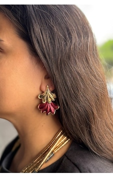 Bordo Gold Yaprak Küpe Çok Renkli Bordo Gold Yaprak Küpe Çok Renkli