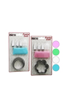 8pcs Pasta Süsleme Seti - 3-kurabiye Kalıp Yuvarlak - Çiçek 1-krema Torbası - 3-metal+1-pls.uç 5570
