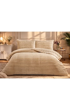 Eternity Lux Wellsoft Peluş Yatak Örtüsü Takımı Çizgili Kabartmalı Ultra Yumuşak 230x250 Cappuccino