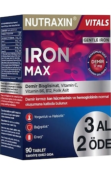 Nutraxin Iron Max 90 Tablet - 3 Al 2 Öde Nutraxin Iron Max 90 Tablet - 3 Al 2 Öde