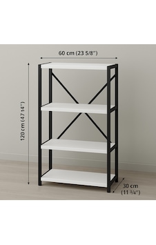 Ofis Salon Için Siyah Metal Çerçeveli 4 Raflı Endüstriyel Dosya Kitap Rafı 120x59x29 Cm Beyaz Ofis Salon Için Siyah Metal Çerçeveli 4 Raflı Endüstriyel Dosya Kitap Rafı 120x59x29 Cm Beyaz