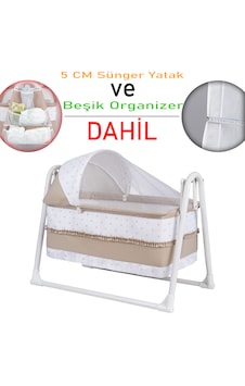 Chubby Baby Lüks Sallanır Tenteli Portatif Sepet Beşik + Organizer - 5 CM Sünger Yatak Bej Chubby Baby Lüks Sallanır Tenteli Portatif Sepet Beşik + Organizer - 5 CM Sünger Yatak Bej