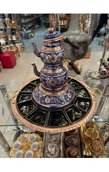 12 Kişilik Ocaklı Çaydanlıklı Bakır Kahvaltı Sunumluğu Full Set Mavi 12 Kişilik Ocaklı Çaydanlıklı Bakır Kahvaltı Sunumluğu Full Set Mavi