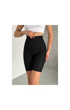 Unika Boutique Parlak Kısa Siyah Toparlayıcı Yüksek Bel Tayt