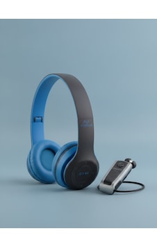 Mavi Kulak Üstü Ve Gri Makaralı Kulak İçi Bluetooth Kulaklık Seti