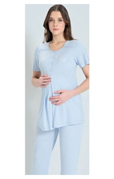 Pijadore 1850 Kısa Kol Hamile Lohusa Kadın Pijama Takım Mavi