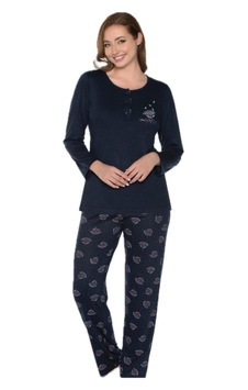 Alperi 790-06 Kadın Yuvarlak Yaka Uzun Kol Pijama Takım Lacivert