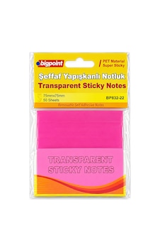 Bigpoint Pet Yapışkanlı Şeffaf Notluk 75x75mm Pembe X 12 Adet Bigpoint Pet Yapışkanlı Şeffaf Notluk 75x75mm Pembe X 12 Adet