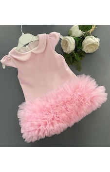 Pembe Bebe Yaka Tül Detaylı Kız Çocuk Elbisesi-pembe Pembe Pembe Bebe Yaka Tül Detaylı Kız Çocuk Elbisesi-pembe Pembe