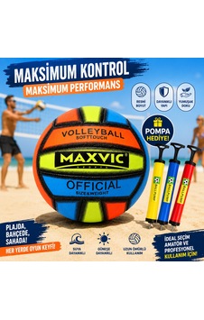 Official Soft Touch Voleybol Topu + Pompa Hediyeli Resmi Boyut Ve Ağırlık Dayanıklı Dikişli Voleybol Topu Çok Renkli