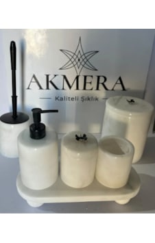 Akkaya Mermer %100 Doğal Mermer Siyah Aksesuarlı Lüks Banyo Seti Şık Banyo Aksesuar Seti Beyaz Akkaya Mermer %100 Doğal Mermer Siyah Aksesuarlı Lüks Banyo Seti Şık Banyo Aksesuar Seti Beyaz