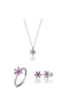 Zanaatsilver 925 Ayar Gümüş Ametist Taşlı Rodyum Kaplama Nilüfer Çiçeği Takım