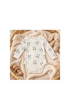 Cantaz Unisex Bebek Tavşan Desenli Uzun Kollu Çıtçıtlı Body Zıbın Krem Cantaz Unisex Bebek Tavşan Desenli Uzun Kollu Çıtçıtlı Body Zıbın Krem