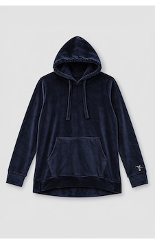 Markapia Kadın Kapüşonlu Cepli Yumuşak Kadife Dokulu Sweatshirt Lacivert