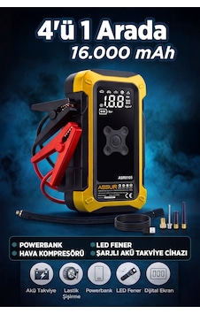 4'ü 1 Arada Dijital Göstergeli Powerbank Led Fener Hava Kompresörü Şarjlı Akü Takviye Cihazı-3274 4'ü 1 Arada Dijital Göstergeli Powerbank Led Fener Hava Kompresörü Şarjlı Akü Takviye Cihazı-3274