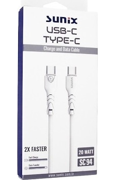 Sunix Sc-94 Usb-C Type-C Data ve Şarj Kablosu 20W Kablo Sunix Sc-94 Usb-C Type-C Data ve Şarj Kablosu 20W Kablo