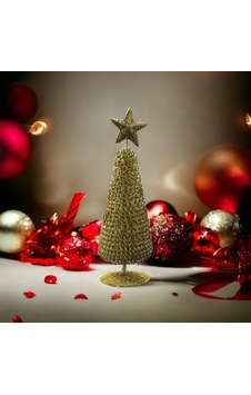 Vıp Deluxe Metal Yılbaşı Çam Ağacı Parlak Simli Gold Noel Ağacı 21 Cm Altın Çam Ağacı Dekor Çam 21cm