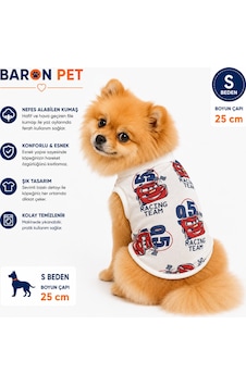 Köpek Tişörtü S Beden Boyun Çapı 25 Cm Yarış Arabası Desenli Kolsuz Atlet - Krem Köpek Tişörtü S Beden Boyun Çapı 25 Cm Yarış Arabası Desenli Kolsuz Atlet - Krem