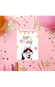 Şirin Köpekli Doğum Günü Tebrik Kartı - İngilizce