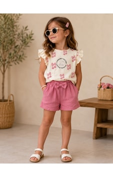 Mina Mino Baby Kiraz Baskılı Müslin Şortlu Kız İkili Takım 2-5 Yaş -ba26358210 - Mor