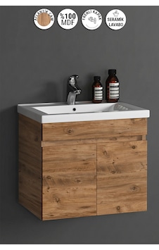Çiğdem 65 Cm Atlantik Çam Mdf Seramik Lavabolu Asma Banyo Alt Dolabı